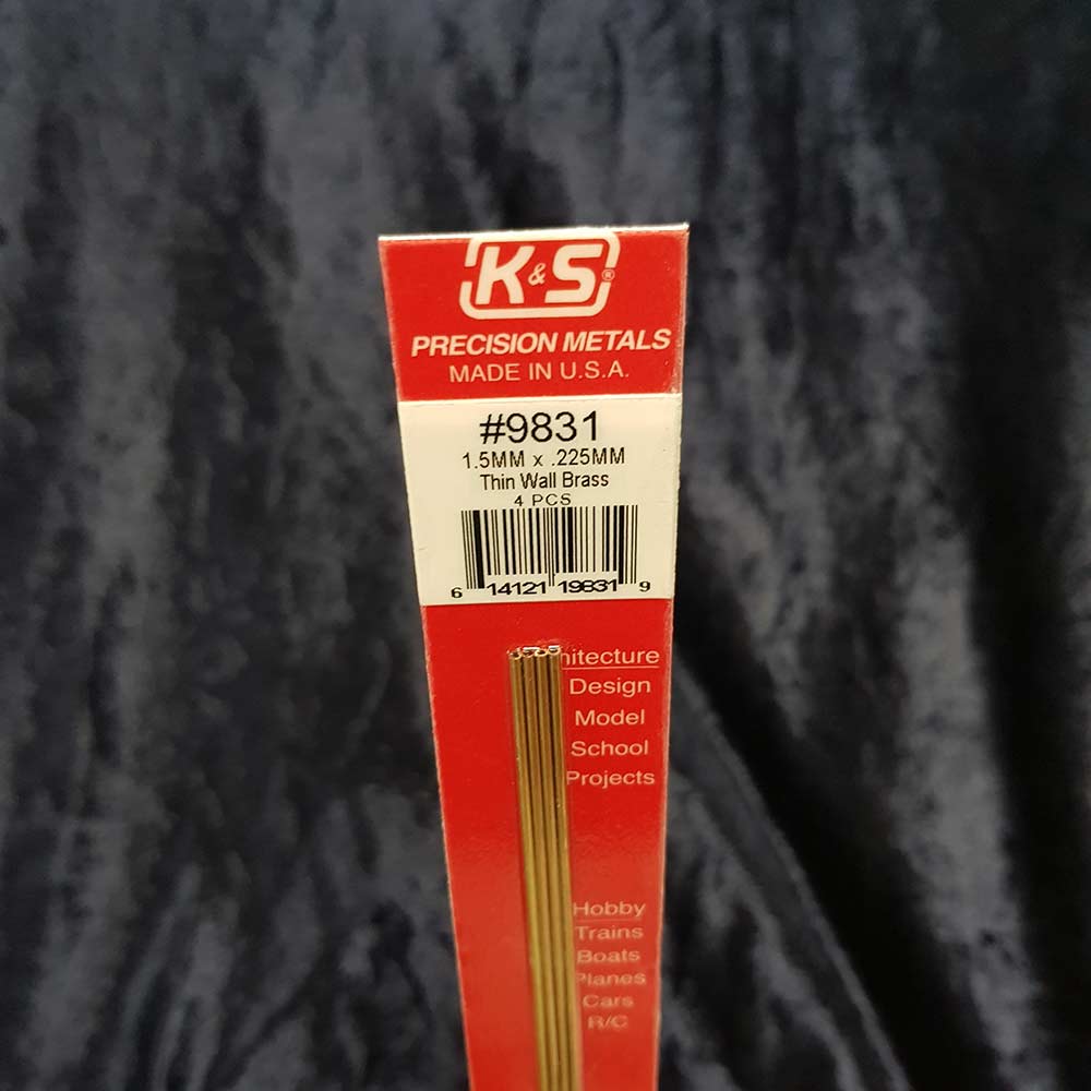 Brass Tube K&S 9831 1.5mm x 300mm 0.225mm Wall (4)