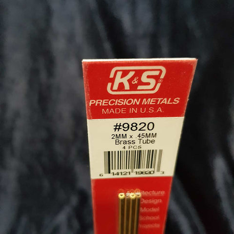 Brass Tube K&S 9820 2mm x 300mm 0.45mm Wall (4)