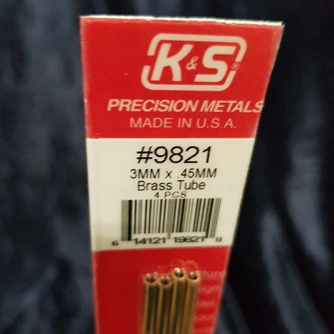 Brass Tube K&S 9821 3mm x 300mm 0.45mm Wall (4)
