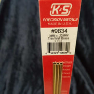 Brass Tube K&S 9834 3mm x 300mm 0.225mm Wall (3)