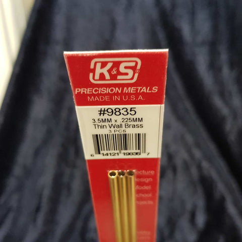 Brass Tube K&S 9835 3.5mm x 300mm 0.225mm Wall (3)