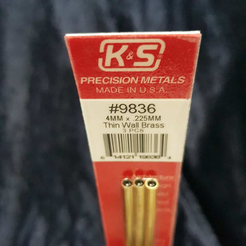 Brass Tube K&S 9836 4mm x 300mm 0.225mm Wall (3)