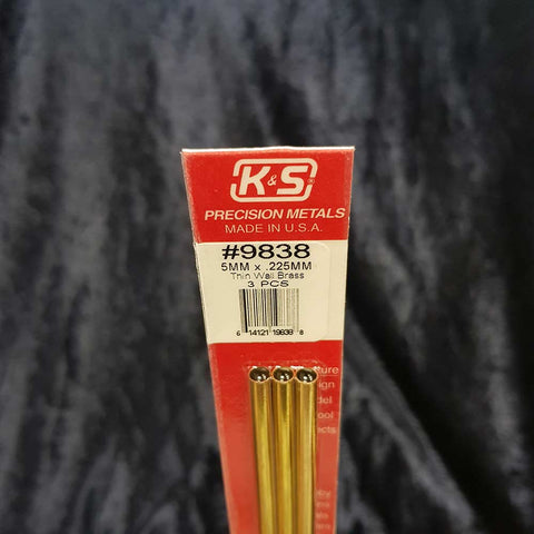 Brass Tube K&S 9838 5mm x 300mm 0.225mm Wall (3)