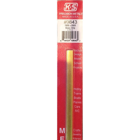 Brass Strip K&S 9843 1mm x 6mm x 300mm (3)